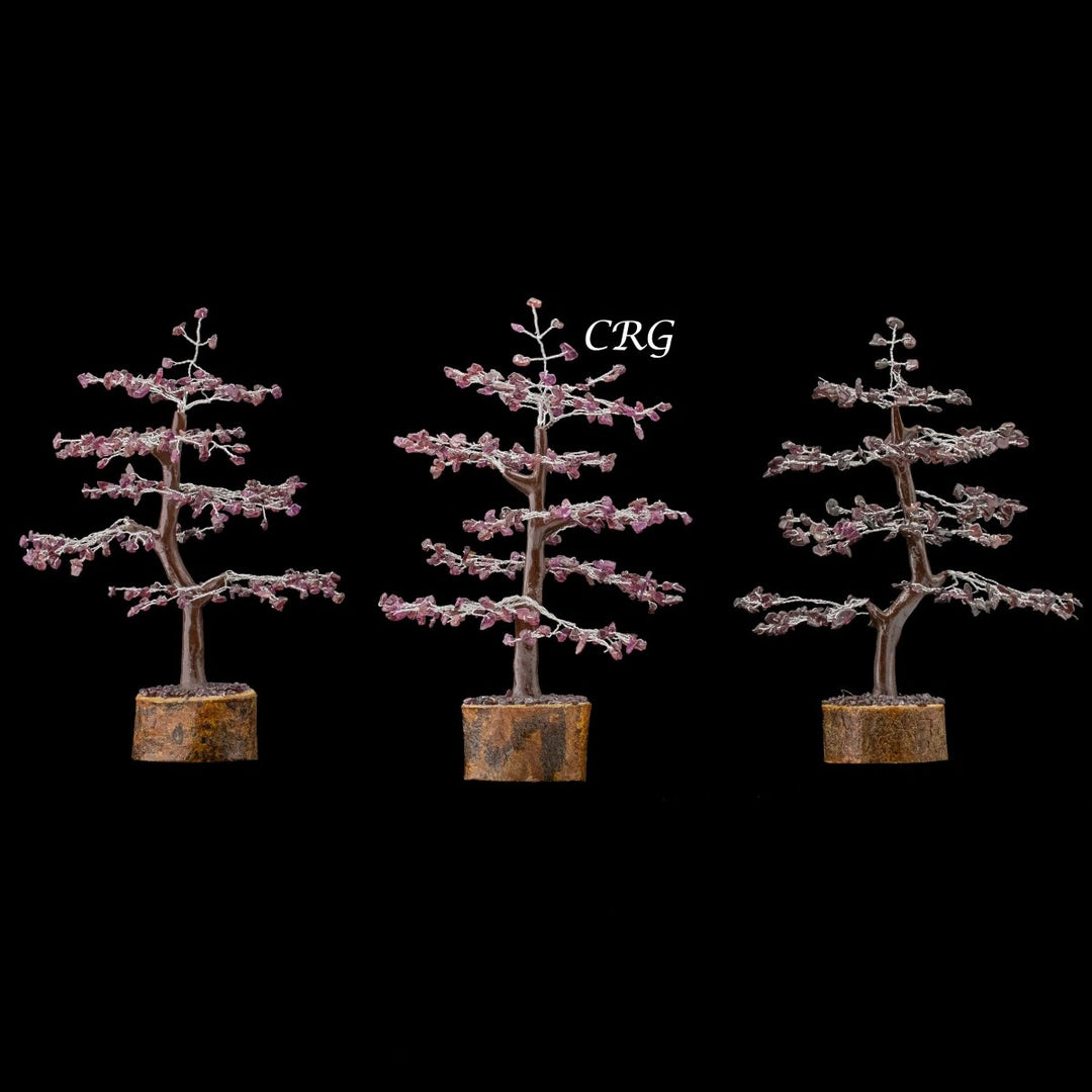 Garnet 300 Chip Tree with Wood Base and Silver Wire (1 Piece) Size 9 Inches Crystal Gemstone Tree
