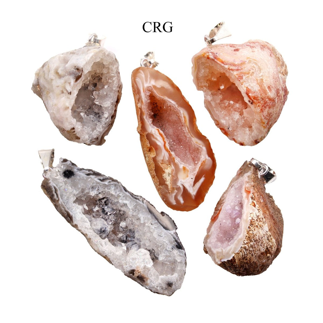 Geode Half Pendant (1 - 2 Inches) (4 Pcs) Silver - Plated Oco Geode CharmsCrystal River Gems