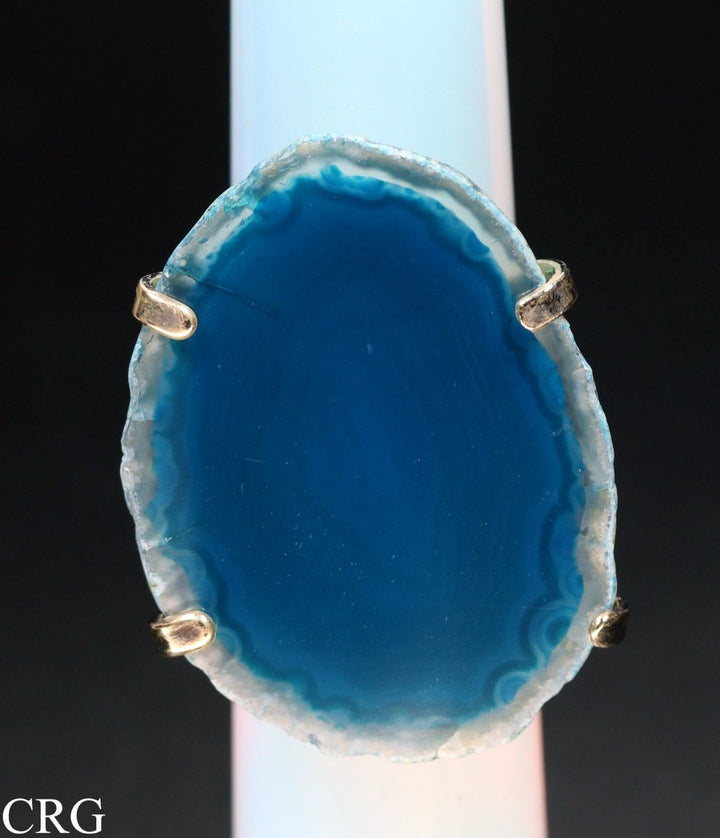 Gold Plated Mini Agate Slice Adjustable Ring 1.5" avgCrystal River Gems