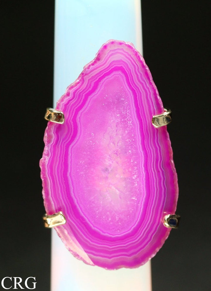 Gold Plated Mini Agate Slice Adjustable Ring 1.5" avgCrystal River Gems