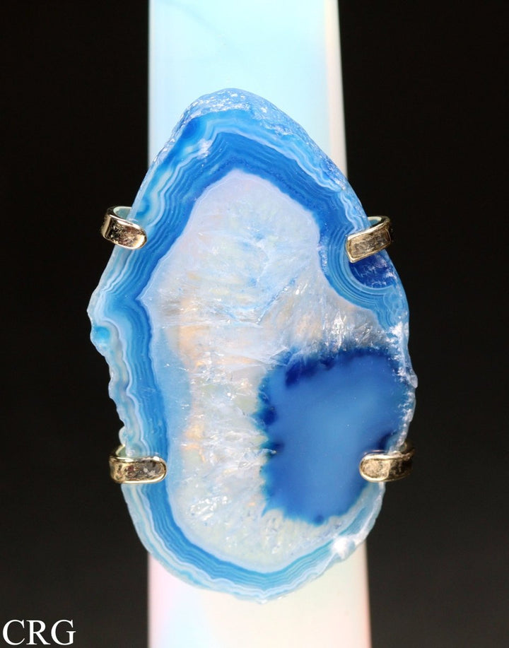 Gold Plated Mini Agate Slice Adjustable Ring 1.5" avgCrystal River Gems
