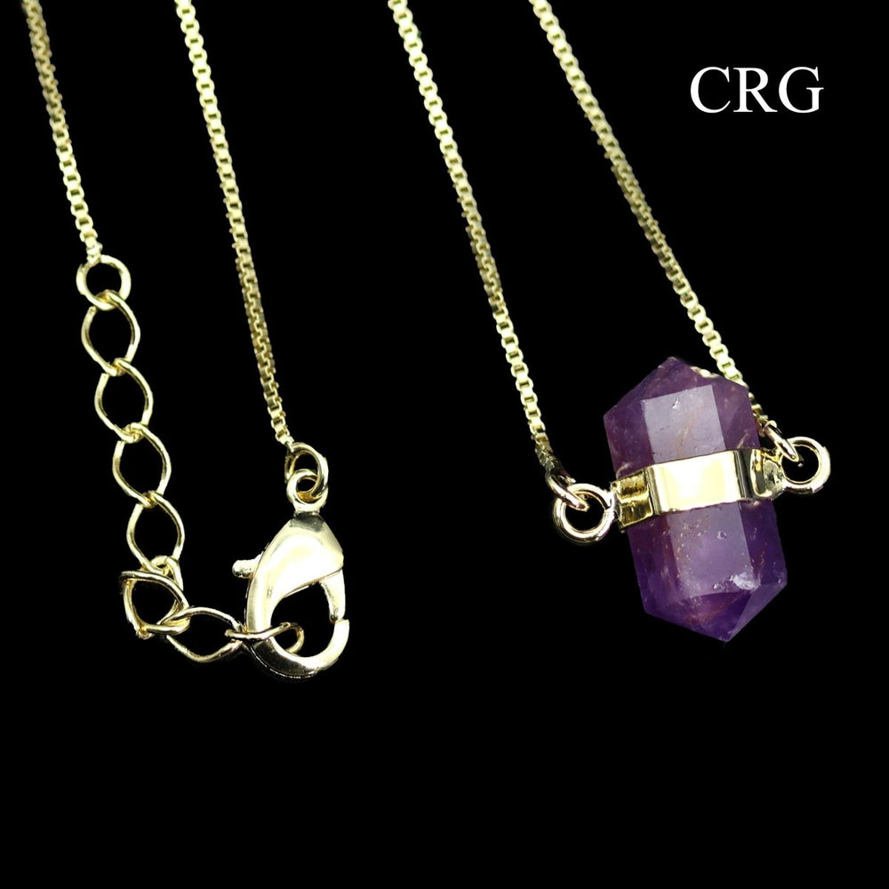 Gold - Plated Mini Bi - Terminated Amethyst NecklaceCrystal River Gems