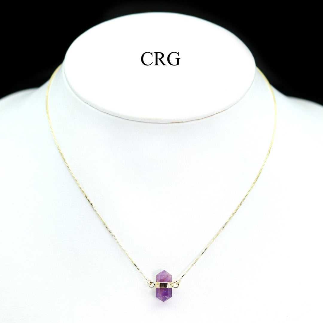 Gold - Plated Mini Bi - Terminated Amethyst NecklaceCrystal River Gems