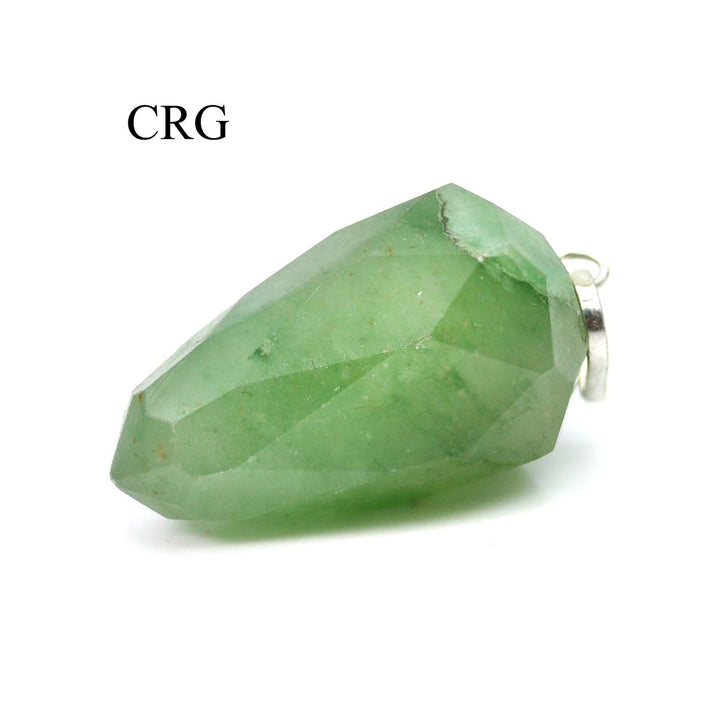 Green Aventurine Faceted Drop Pendant with Silver Bail (4 Pieces) Size 1 Inch Crystal Jewelry CharmCrystal River Gems