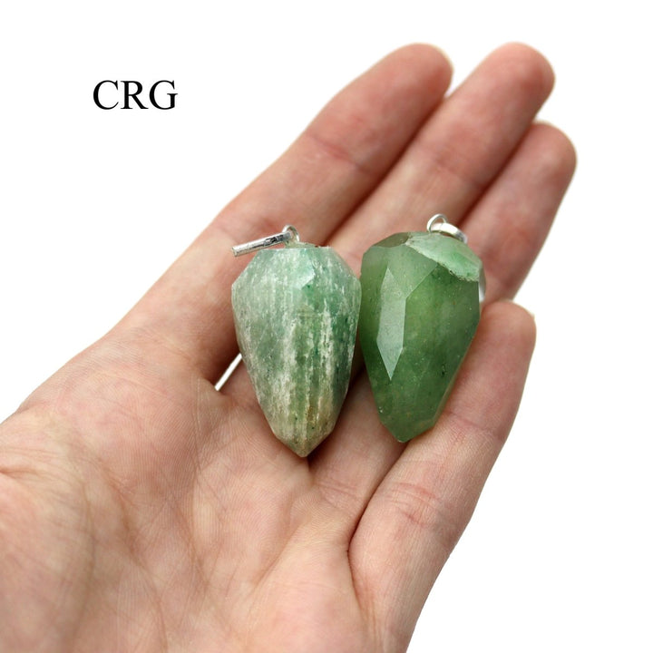 Green Aventurine Faceted Drop Pendant with Silver Bail (4 Pieces) Size 1 Inch Crystal Jewelry CharmCrystal River Gems