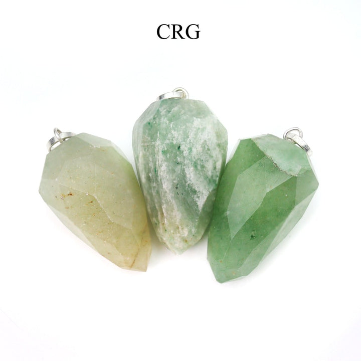 Green Aventurine Faceted Drop Pendant with Silver Bail (4 Pieces) Size 1 Inch Crystal Jewelry CharmCrystal River Gems