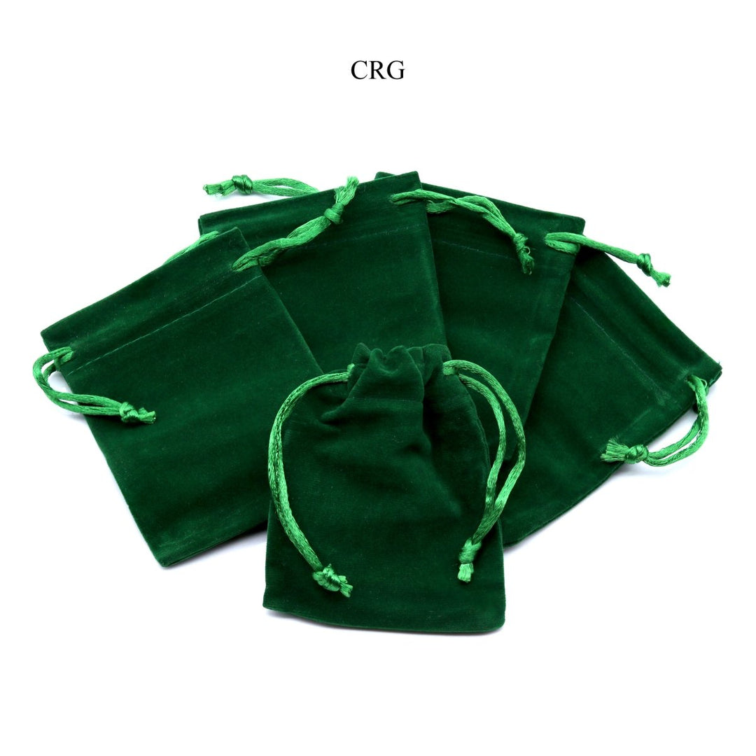 Green Plush Velvet Pouch (1 Piece) Size 3 by 4 Inches Small Deluxe Gift BagCrystal River Gems