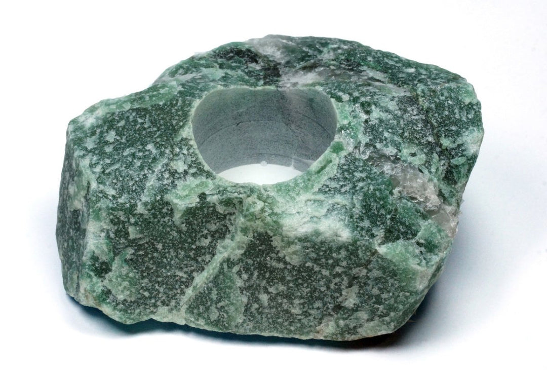 Green Quartz Rough Tea Light Candle Holder (1 Piece) Size 3.5 to 6.5 Inches Crystal Mineral DecorCrystal River Gems