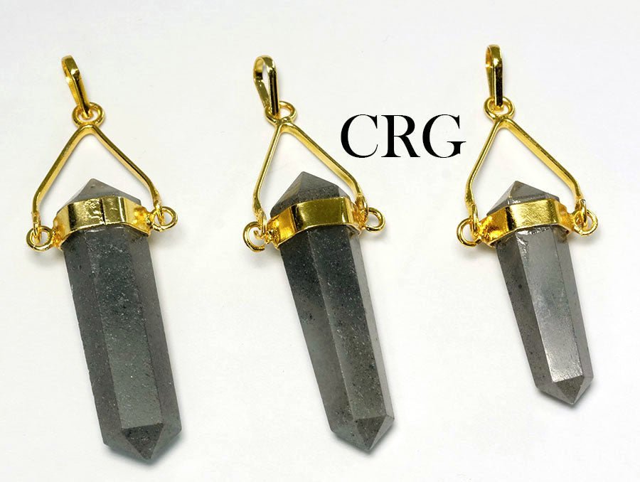 Grey Aventurine Point Pendant with Gold-Plated Swivel Bail (1 Piece) Size 2 Inches Faceted Crystal Charm