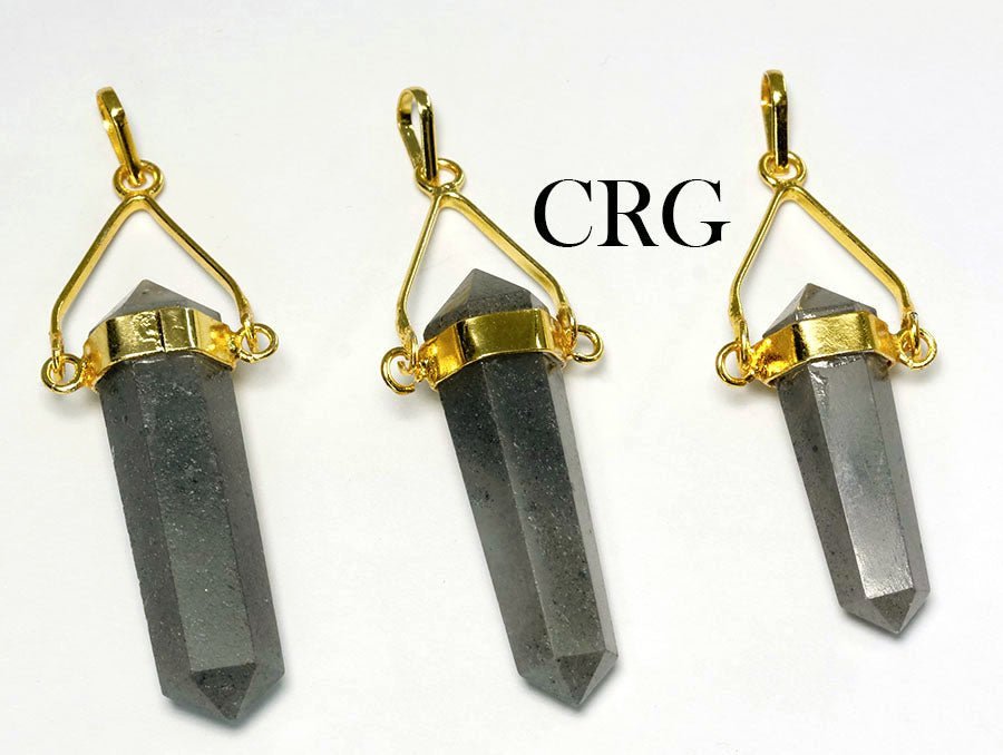 Grey Aventurine Point Pendant with Gold - Plated Swivel Bail (1 Piece) Size 2 Inches Faceted Crystal CharmCrystal River Gems