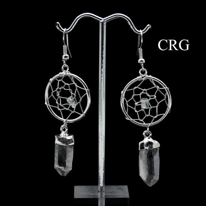 Dream Catcher Earrings with Clear Quartz Crystal Point/Silver PlatedCrystal River Gems