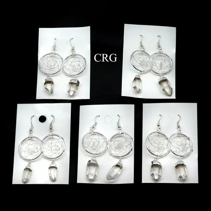 Dream Catcher Earrings with Clear Quartz Crystal Point/Silver PlatedCrystal River Gems