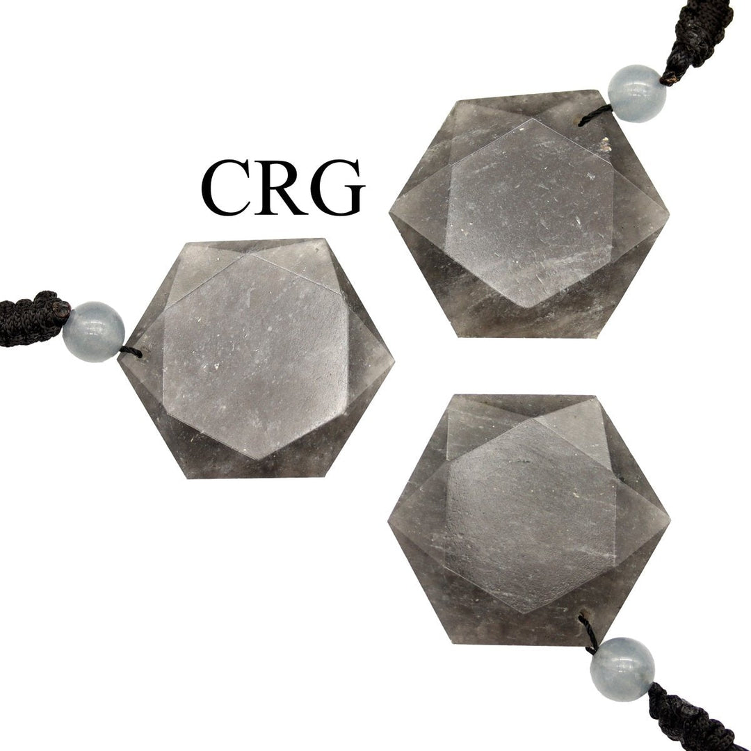 Iolite Hexagon Pendant with Black Cord (4 Pieces) Size 1 Inch Faceted Crystal JewelryCrystal River Gems