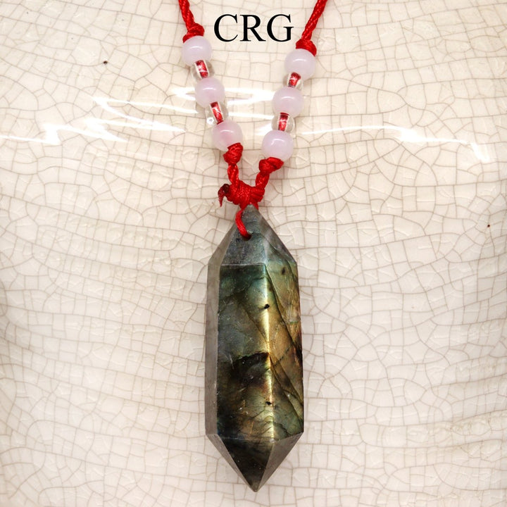 Labradorite Double Terminated Pendant on Red Cord (1 Piece) Size 1.5 to 2.5 Inches Crystal Jewelry NecklaceCrystal River Gems