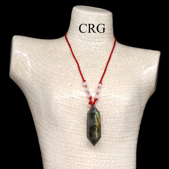 Labradorite Double Terminated Pendant on Red Cord (1 Piece) Size 1.5 to 2.5 Inches Crystal Jewelry NecklaceCrystal River Gems