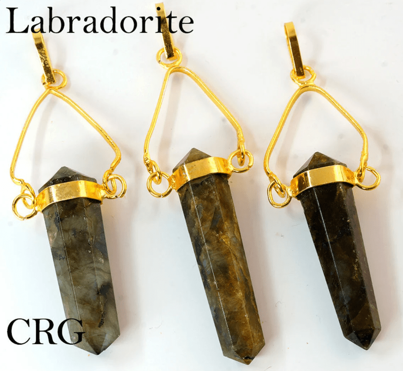 Labradorite Double Terminated Point Pendant with Gold Swivel Bail (3 Pieces) Size 1 to 1.5 Inches Crystal Charm