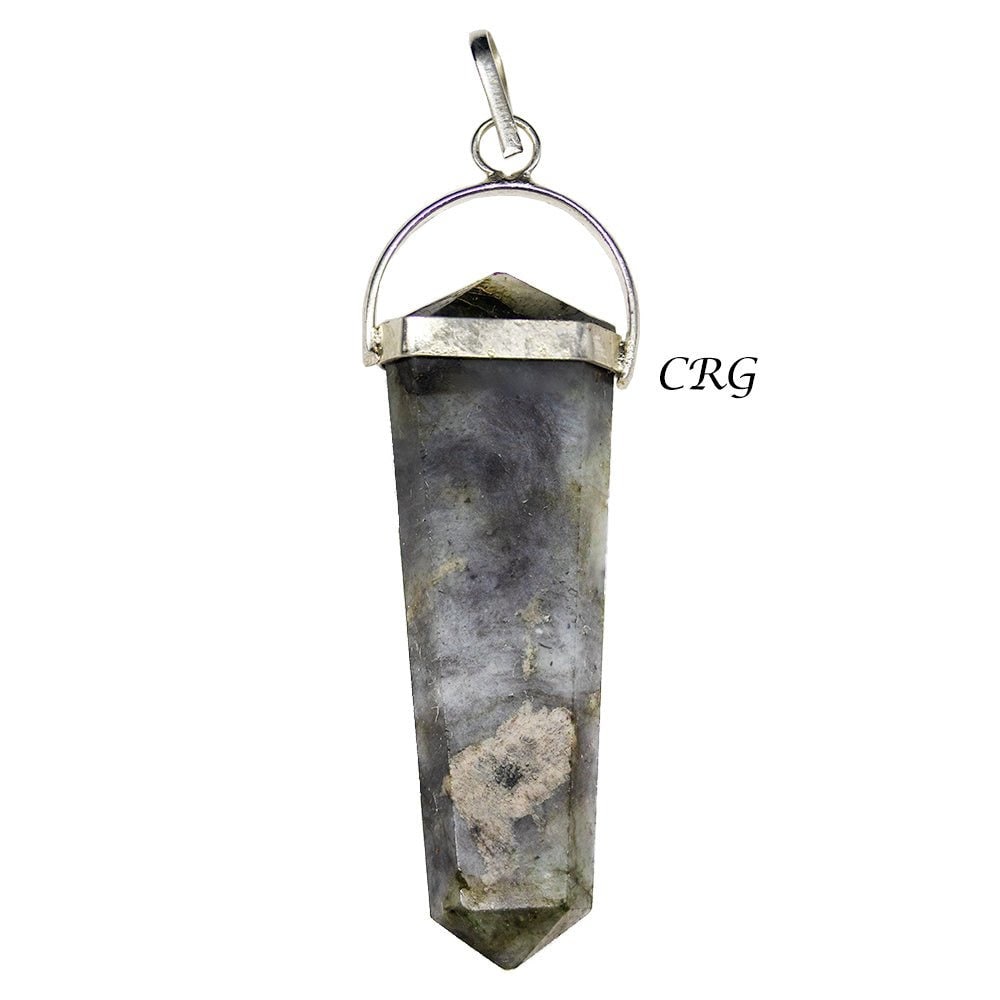 Labradorite Flat Point Pendants with Silver Plating (Size 1 Inch) 6-Sided Faceted Jewelry Charm