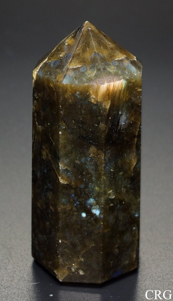 Labradorite Point (2.5 Inches) (1 Pc) Thick 8-Sided Faceted Standing Crystal Tower