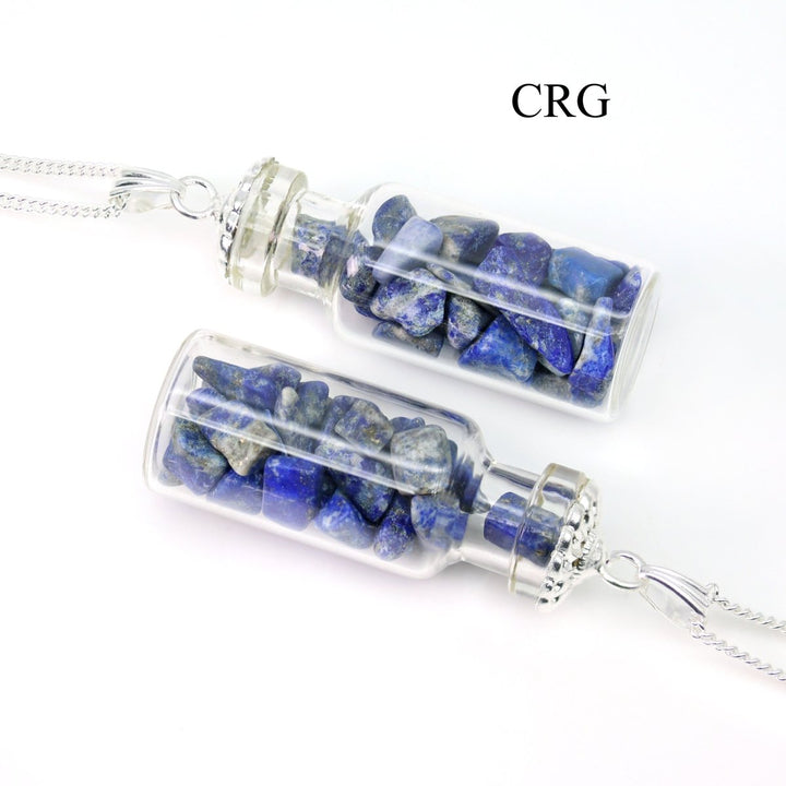 Lapis Lazuli Bottle Pendant (1 - 2 Inches) (1 Pc) Silver - Plated Charm with Gemstone ChipsCrystal River Gems