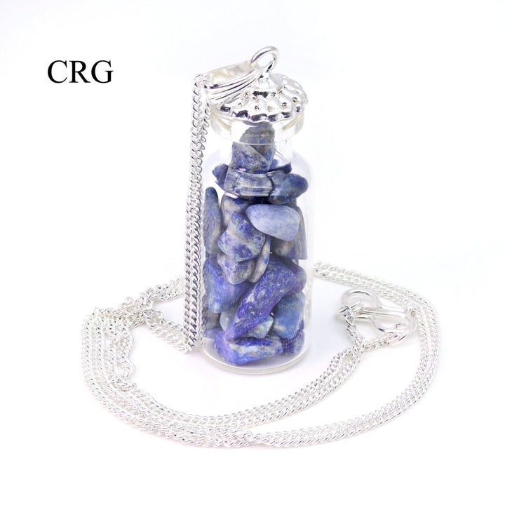 Lapis Lazuli Bottle Pendant (1 - 2 Inches) (1 Pc) Silver - Plated Charm with Gemstone ChipsCrystal River Gems