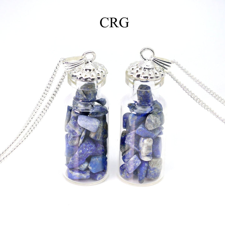 Lapis Lazuli Bottle Pendant (1 - 2 Inches) (1 Pc) Silver - Plated Charm with Gemstone ChipsCrystal River Gems
