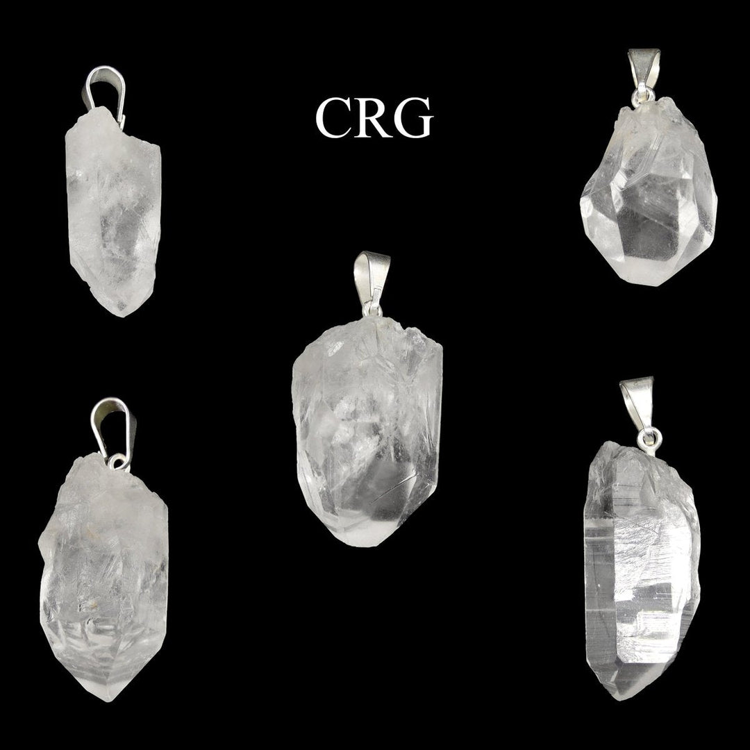 Laser Quartz Point Pendants with Silver - Plated Bail (5 Pieces) Size 35 to 45 mm Crystal Jewelry CharmsCrystal River Gems