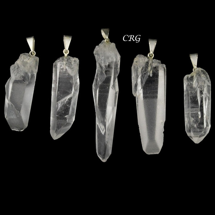 Lemurian Quartz Point Pendants with Silver Bail (5 Pieces) Size 25 to 45 mm Crystal Jewelry CharmCrystal River Gems