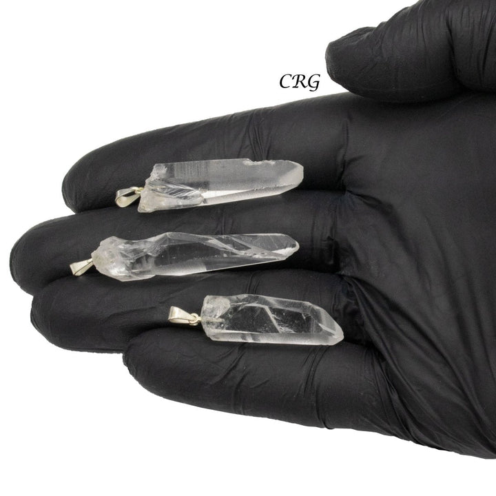 Lemurian Quartz Point Pendants with Silver Bail (5 Pieces) Size 25 to 45 mm Crystal Jewelry CharmCrystal River Gems