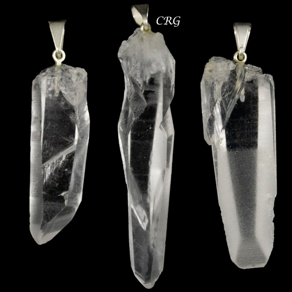 Lemurian Quartz Point Pendants with Silver Bail (5 Pieces) Size 25 to 45 mm Crystal Jewelry CharmCrystal River Gems