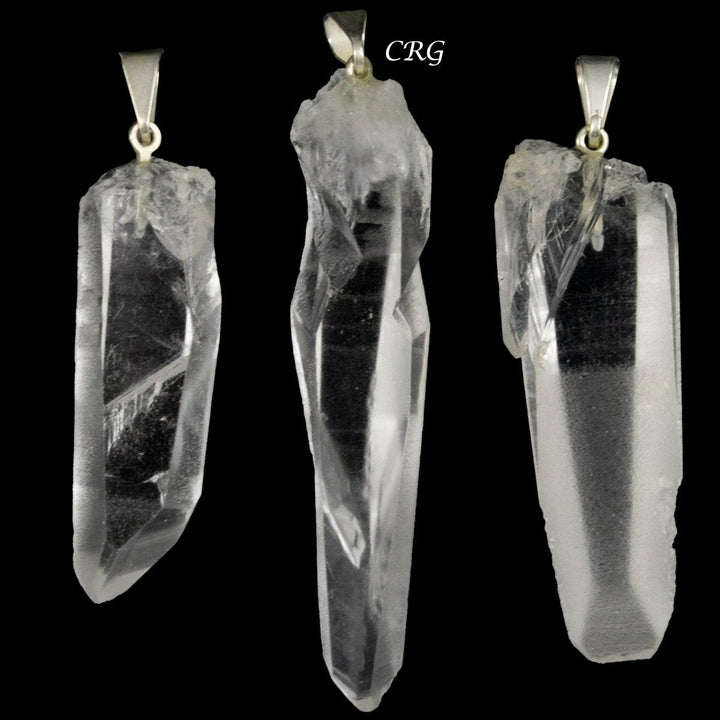 Lemurian Quartz Point Pendants with Silver Bail (5 Pieces) Size 25 to 45 mm Crystal Jewelry CharmCrystal River Gems