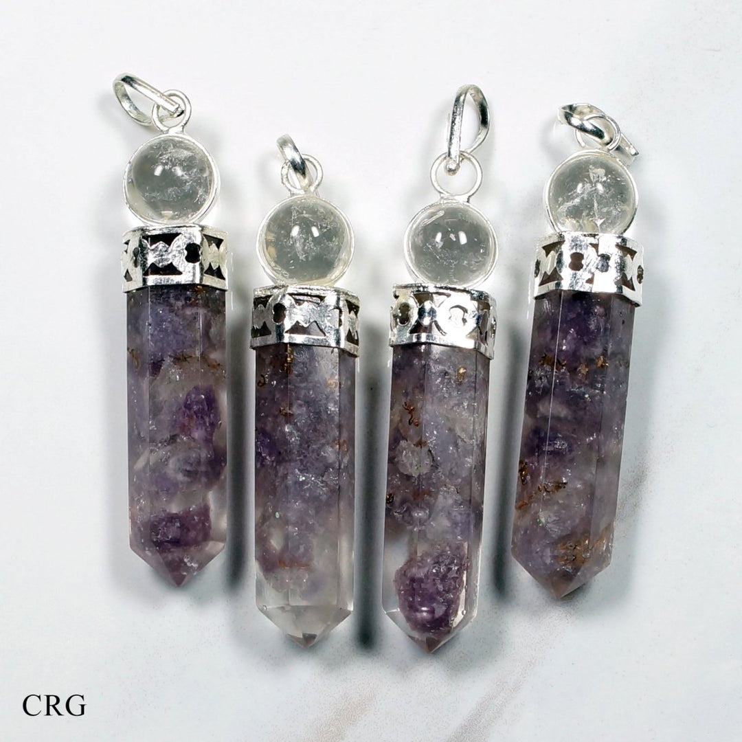 Lepidolite Chip Orgonite Point Pendant with Crystal Ball and Silver Plating (4 Pieces) Size 1 Inch Faceted Crystal CharmCrystal River Gems