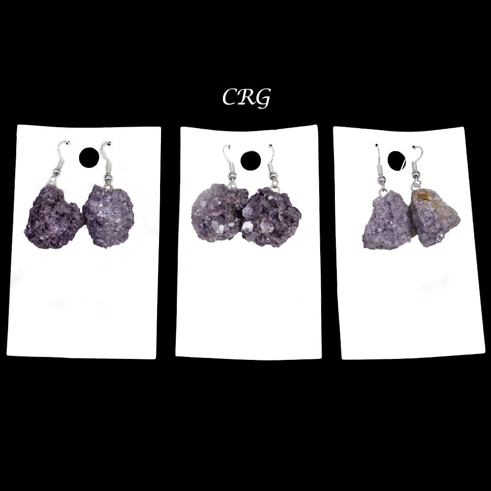 Lepidolite Rough Earrings with Silver-Plated Ear Wire (2 Pieces) Size 1 to 2 Inches Crystal Jewelry