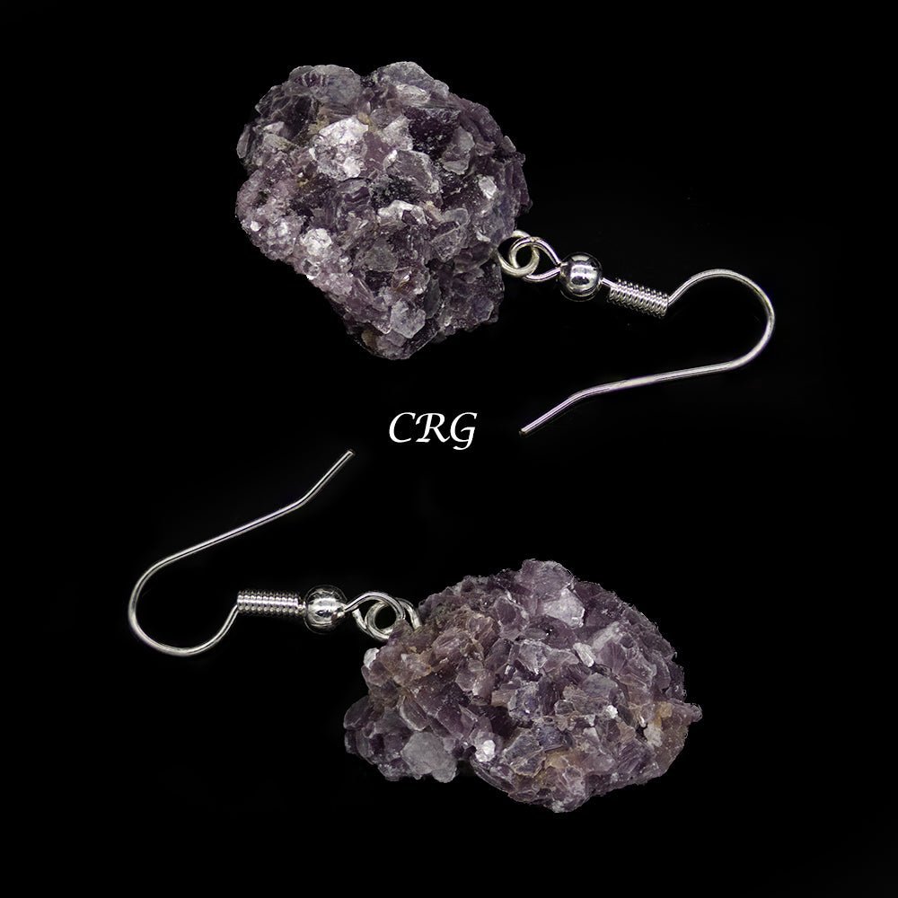 Lepidolite Rough Earrings with Silver-Plated Ear Wire (2 Pieces) Size 1 to 2 Inches Crystal Jewelry