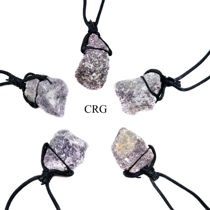 Lepidolite Rough Pendant on Black Cord Necklace (4 Pieces) Size 1 to 2 Inches Crystal Jewelry CharmCrystal River Gems