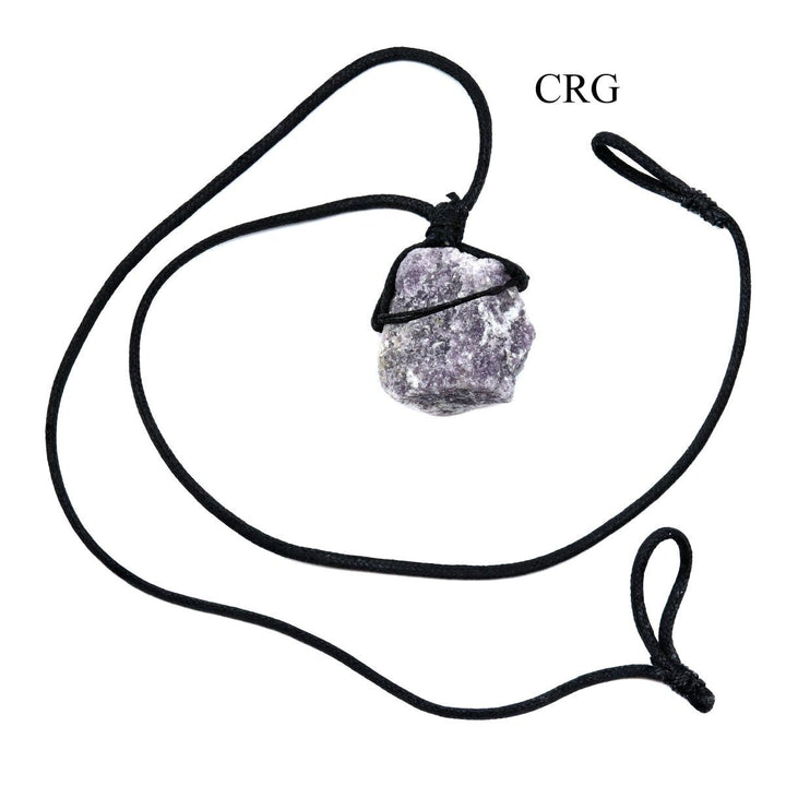 Lepidolite Rough Pendant on Black Cord Necklace (4 Pieces) Size 1 to 2 Inches Crystal Jewelry CharmCrystal River Gems