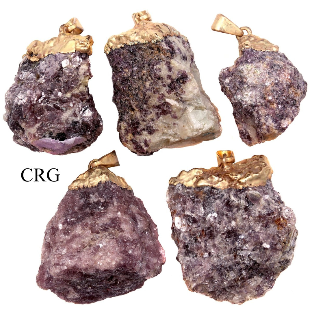 Lepidolite Rough Pendant with Gold Plating (1 Piece) Size 1 to 2 Inches Rough Crystal CharmCrystal River Gems