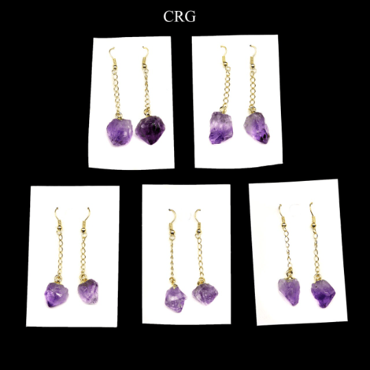 Long Gold Top Plated Dangle Amethyst Point Earrings (ER48BT)