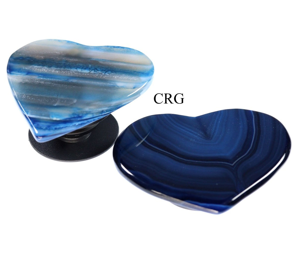 LOT OF 4 - Polished BLUE Agate Slice Heart Phone Grips / 2-3" AVG