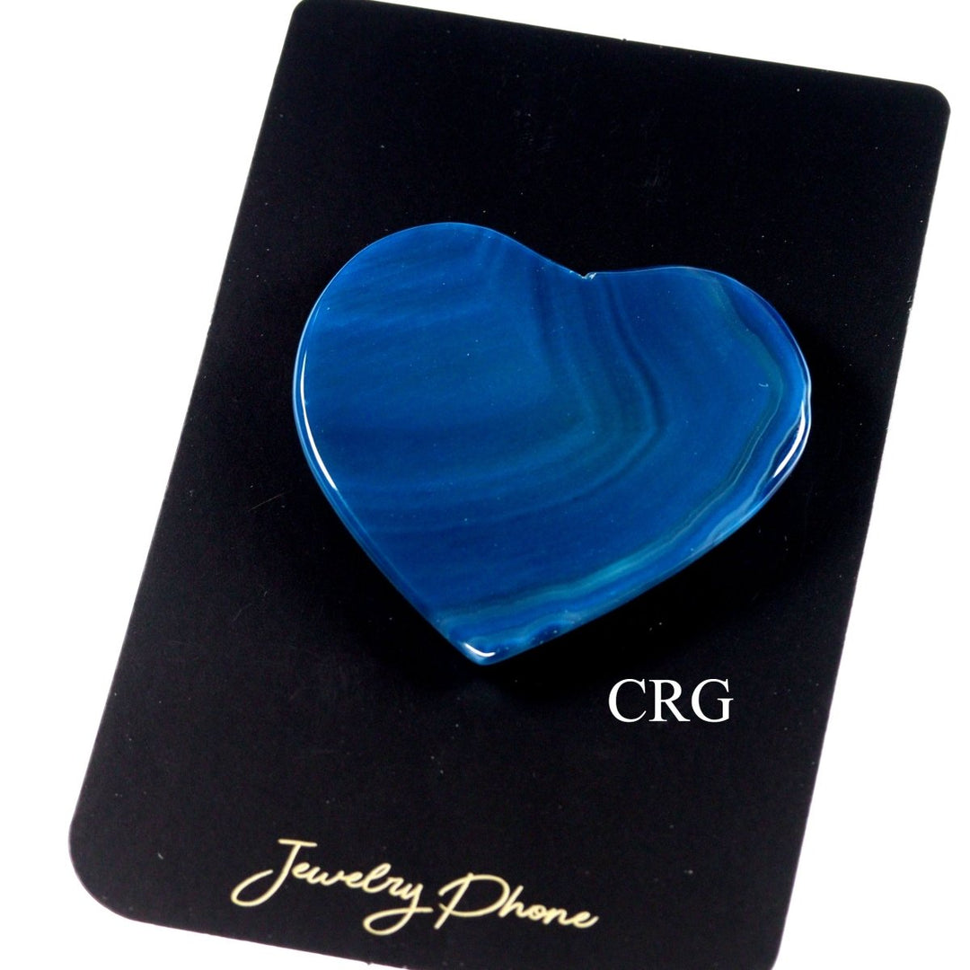 LOT OF 4 Polished TEAL Agate Slice Heart Phone Grip / 2-3" AVG