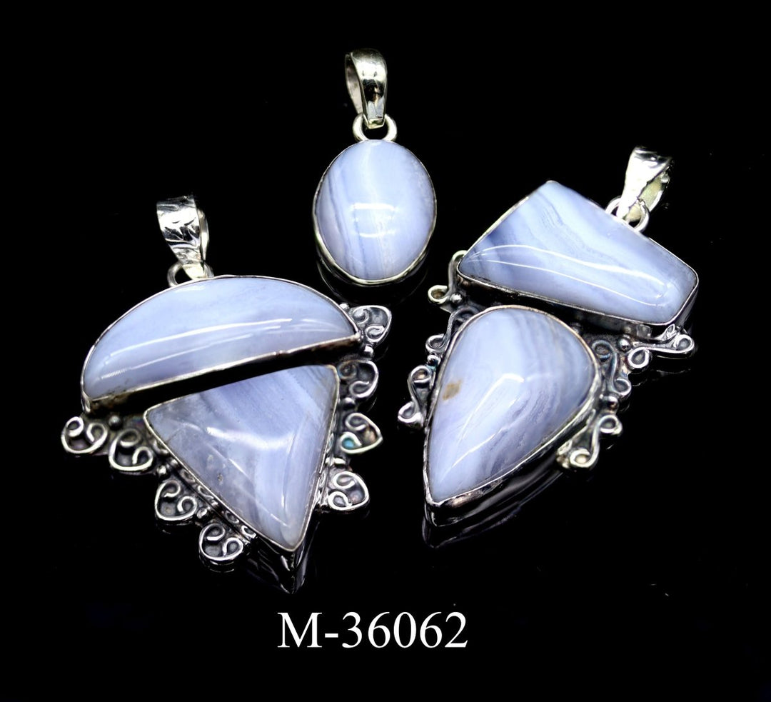 M - 36062 - Sterling Silver 925 Blue Lace Agate PendantsCrystal River Gems