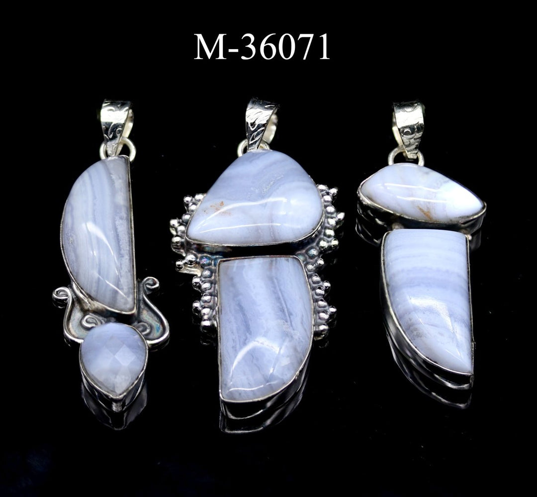 M - 36071 - Sterling Silver 925 Blue Lace Agate PendantsCrystal River Gems