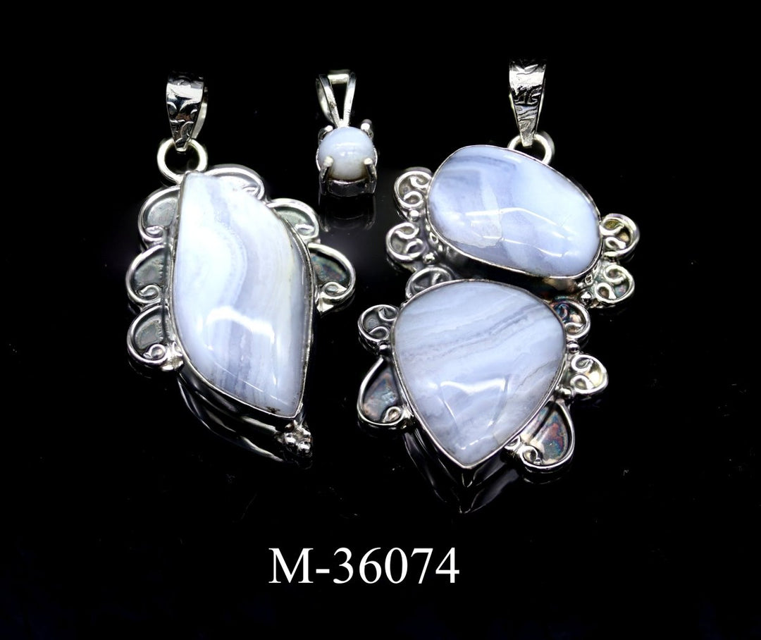 M - 36074 - Sterling Silver 925 Blue Lace Agate PendantsCrystal River Gems