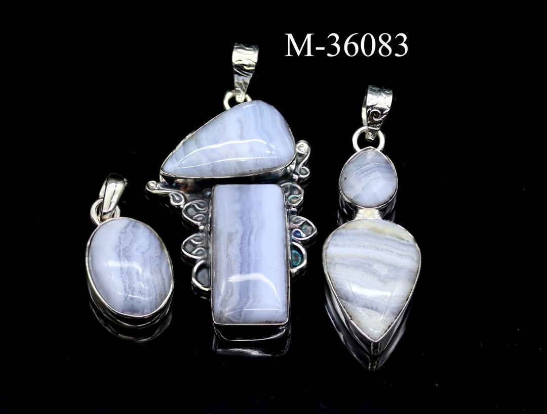 M - 36083 - Sterling Silver 925 Blue Lace Agate PendantsCrystal River Gems