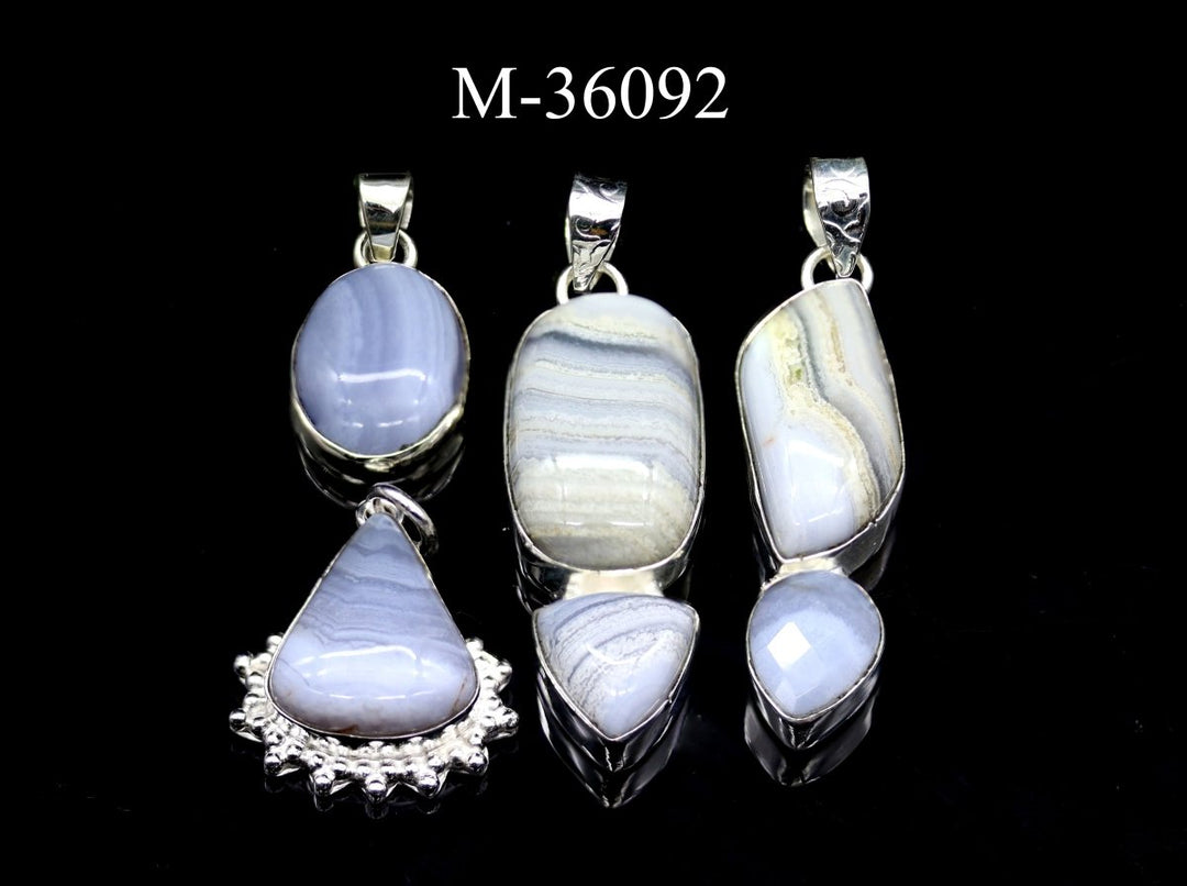M - 36092 - Sterling Silver 925 Blue Lace Agate PendantsCrystal River Gems