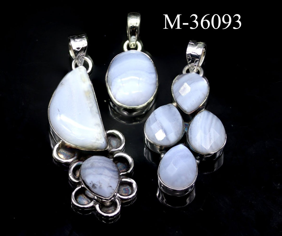M-36093 - Sterling Silver 925 Blue Lace Agate Pendants