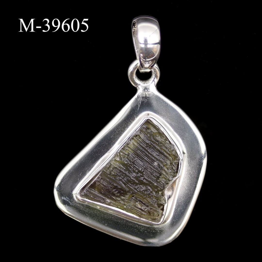 M - 39605 - Moldavite 925 Sterling Silver PendantCrystal River Gems