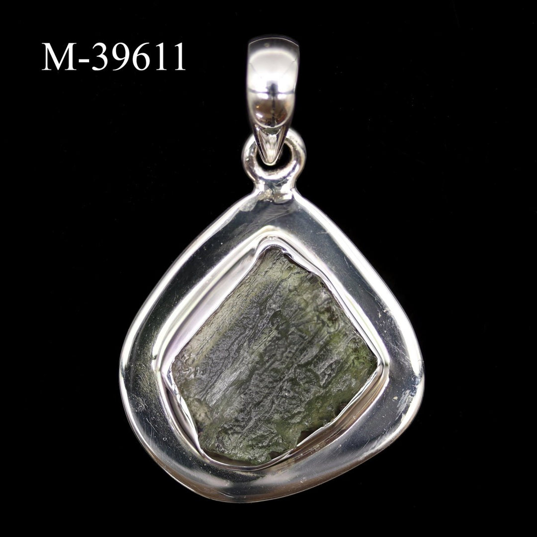 M - 39611 - Moldavite 925 Sterling Silver PendantCrystal River Gems