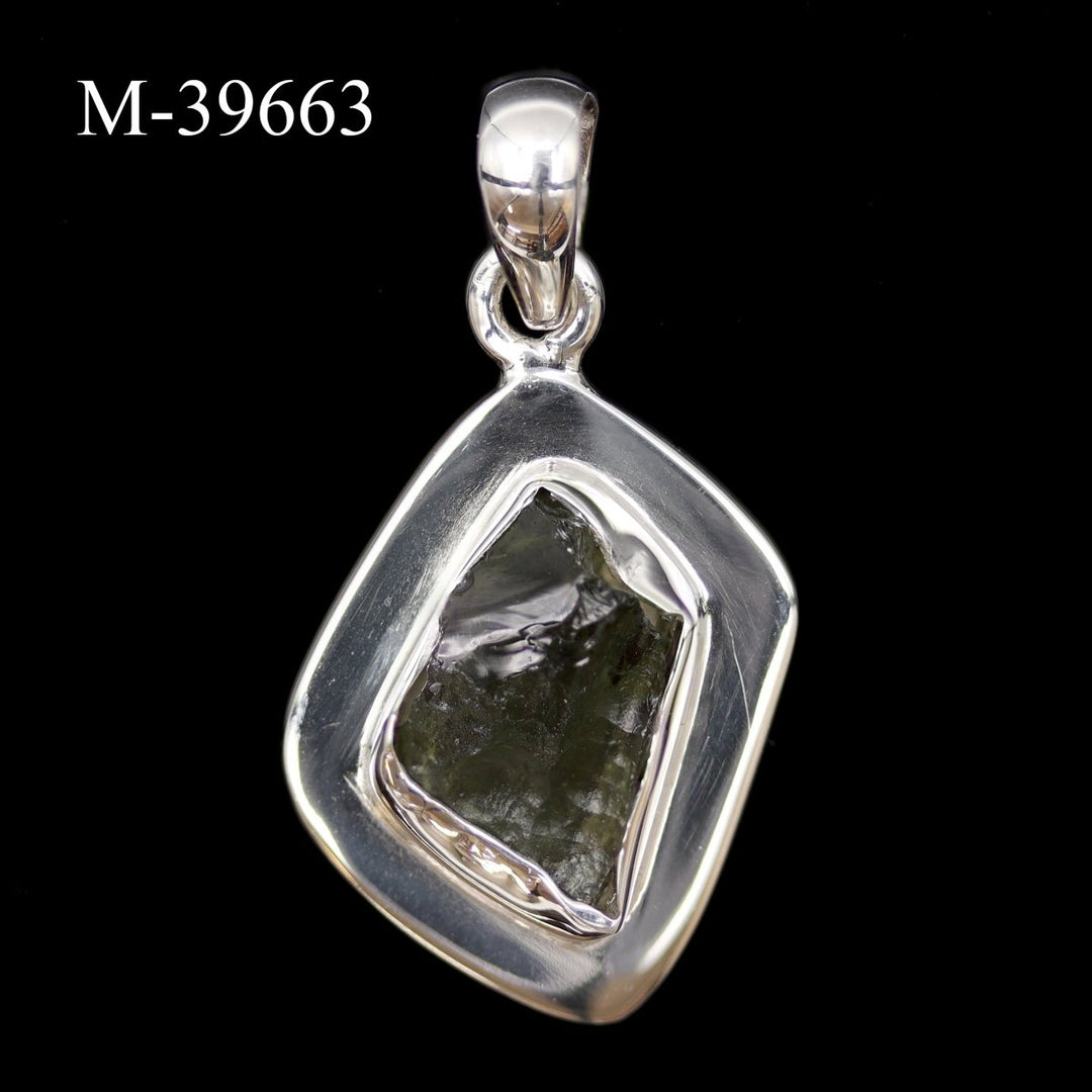 M - 39663 - Moldavite 925 Sterling Silver PendantCrystal River Gems