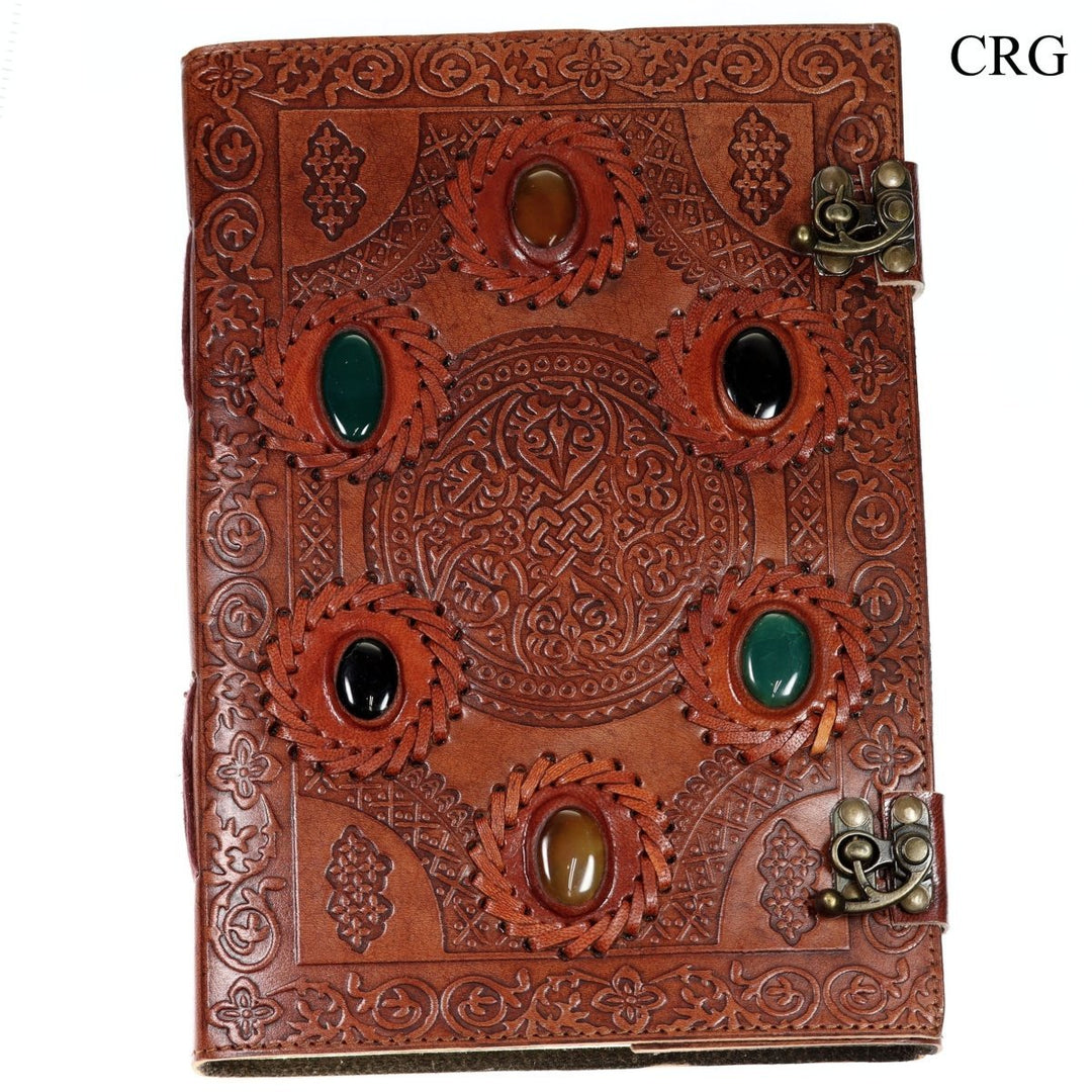 Mixed Gemstone Leather Notebook (1 Piece) Size 9.8 by 7 Inches Assorted Crystal Journal NotepaperCrystal River Gems
