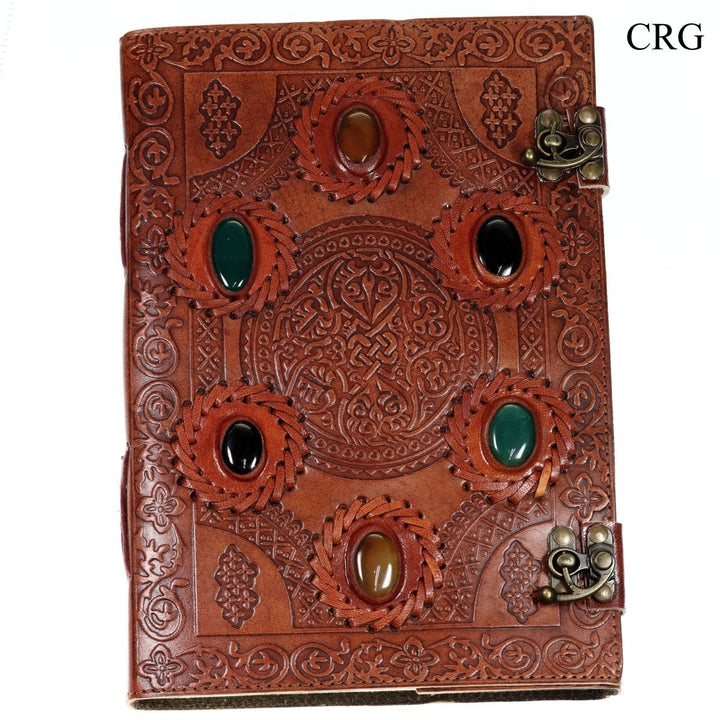 Mixed Gemstone Leather Notebook (1 Piece) Size 9.8 by 7 Inches Assorted Crystal Journal NotepaperCrystal River Gems